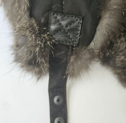 Russian Fur Hat – Rabbit Fur Ski Earflap Hat – Black with Brown Rabbit Fur – view 9