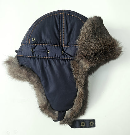 READY to SHIP Fur Ear Flap Hat, Men real fur hat, Trapper Hat, Aviator Hat, Ushanka, Russian Hat, Ski Hat, Rabbit Fur, Fur Hat Ear Flaps