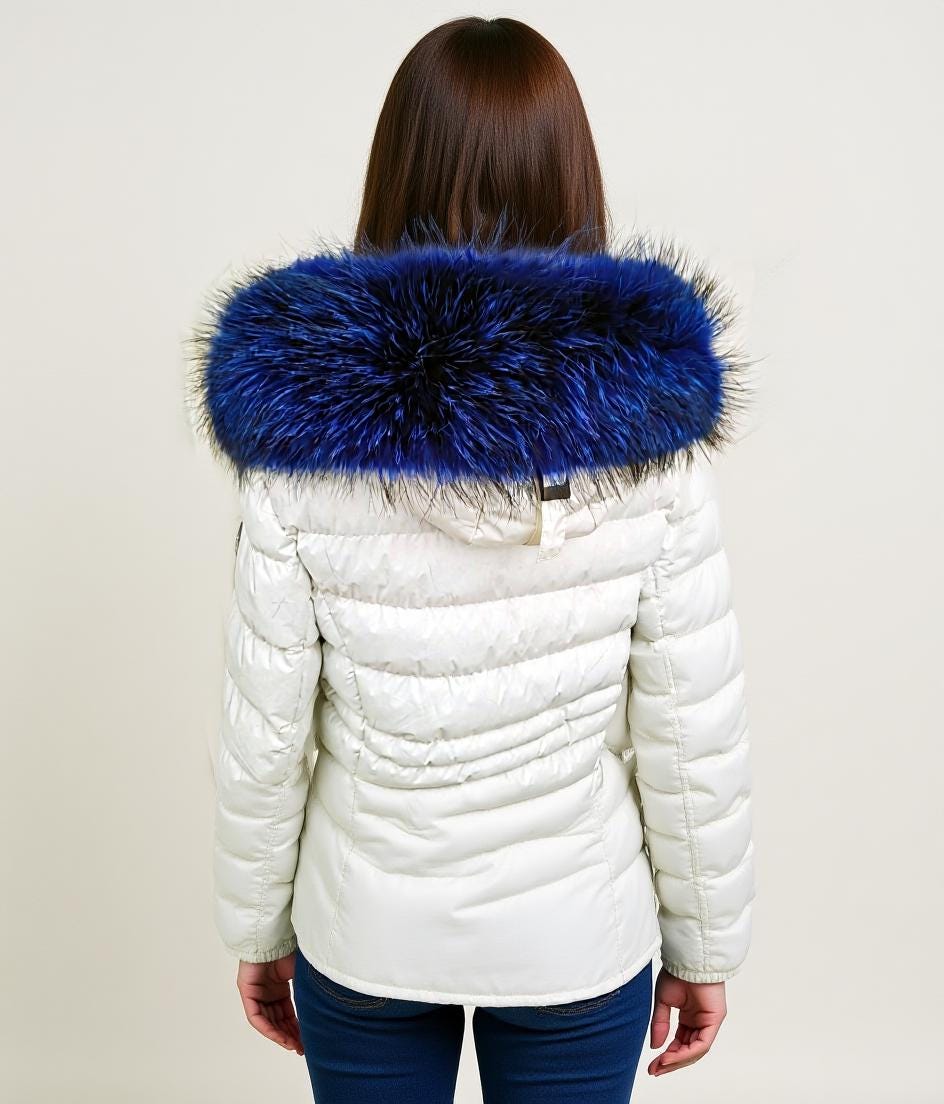 READY to SHIP XL Large Blue Real Raccoon Fur Collar, Fur Trim for Hoodie, Raccoon Fur Collar, Fur Scarf, Fur Ruff, Hood , Buttons included