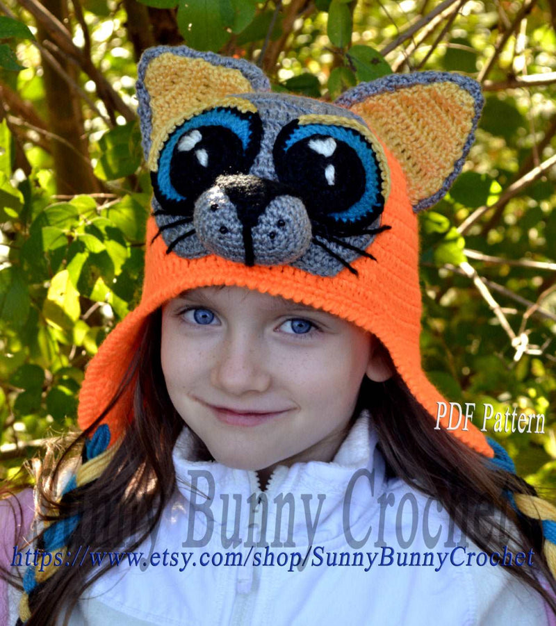 Crochet Pattern, Hat Pattern, Crochet Hat, Child Animal Hat, Cat Hat Pattern, Beanie and Earflap Pattern, Animal hat pattern, Child Hat