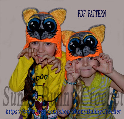 Crochet Pattern, Hat Pattern, Crochet Hat, Child Animal Hat, Cat Hat Pattern, Beanie and Earflap Pattern, Animal hat pattern, Child Hat