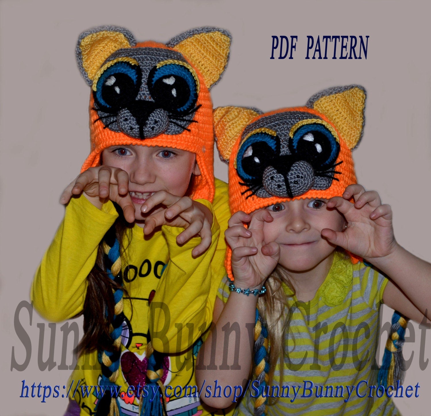 Crochet Hat pattern, Crochet Pattern, Child Animal Hat, Cat hat Pattern, Child hat Pattern, Animal hat pattern, fall, winter, kid,girl, baby
