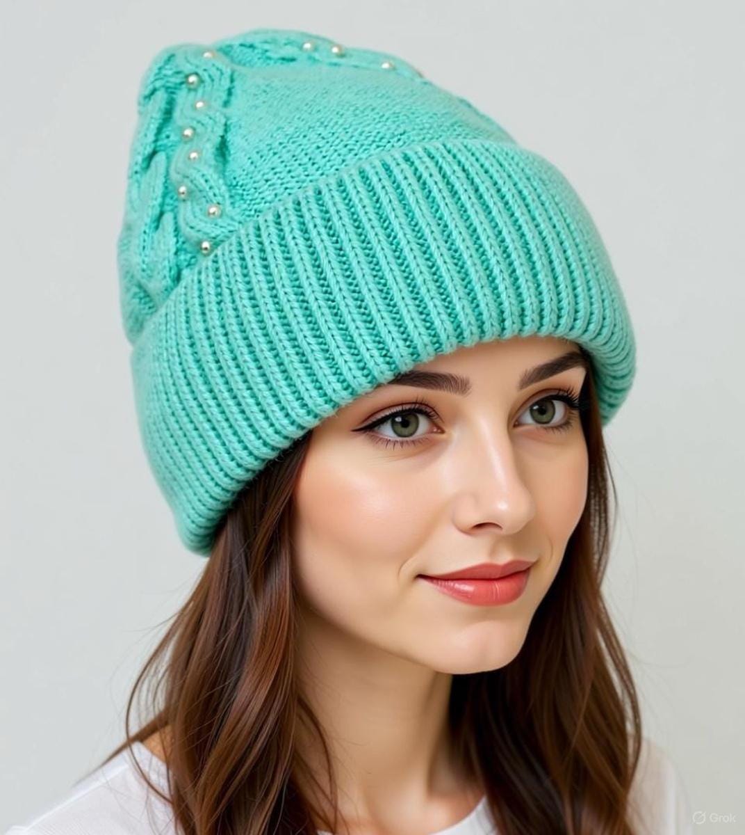 KNITTED SLOUCHY BEANIE Girl Slouchy Knitted Wool Winter Woman Braided Hat Gift for Her Wool Accessories Chunky Hat Fleece Lining Cap Warm