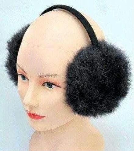 Gray Real Fur Earmuffs, Rabbit Fur Ear Warmer, Gray Earmuffs, Large Ear Muffs, Fluffy Ear Muffs, Earmuffs Women, Rabbit Fur Earmuff