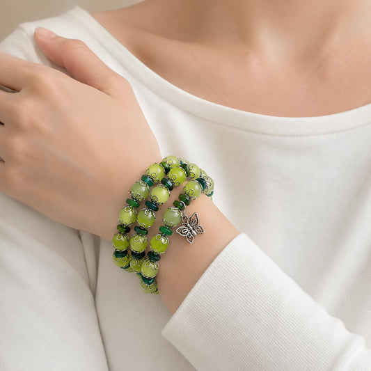 Green Stone Bracelet, Memory Wire Bracelet, Green Jade Bracelet, Crystal Gemstone Bracelet, Beaded Bracelet, Multi Strand Bracelet, Cuff