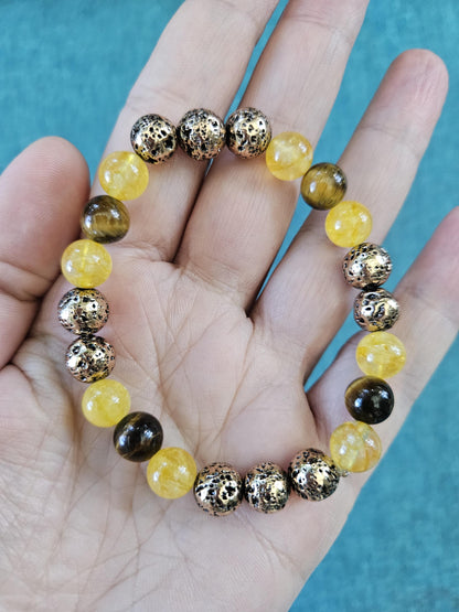 Goal Achiever Bracelet, Success Bracelet, Confidence Bracelet, Citrine Tiger Eye Lava Stone Bracelet, Motivation Gift for Her