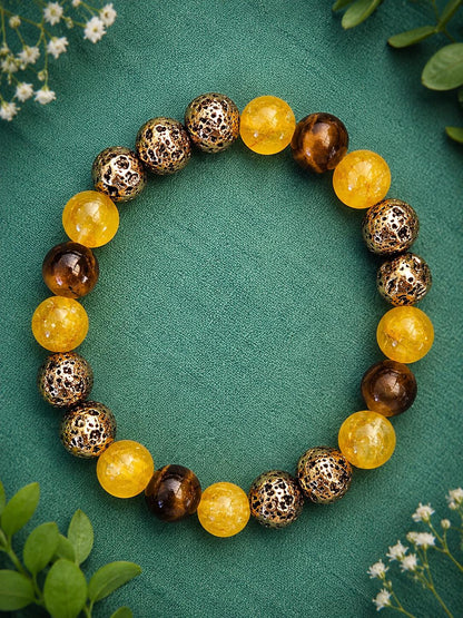 Goal Achiever Bracelet, Success Bracelet, Confidence Bracelet, Citrine Tiger Eye Lava Stone Bracelet, Motivation Gift for Her