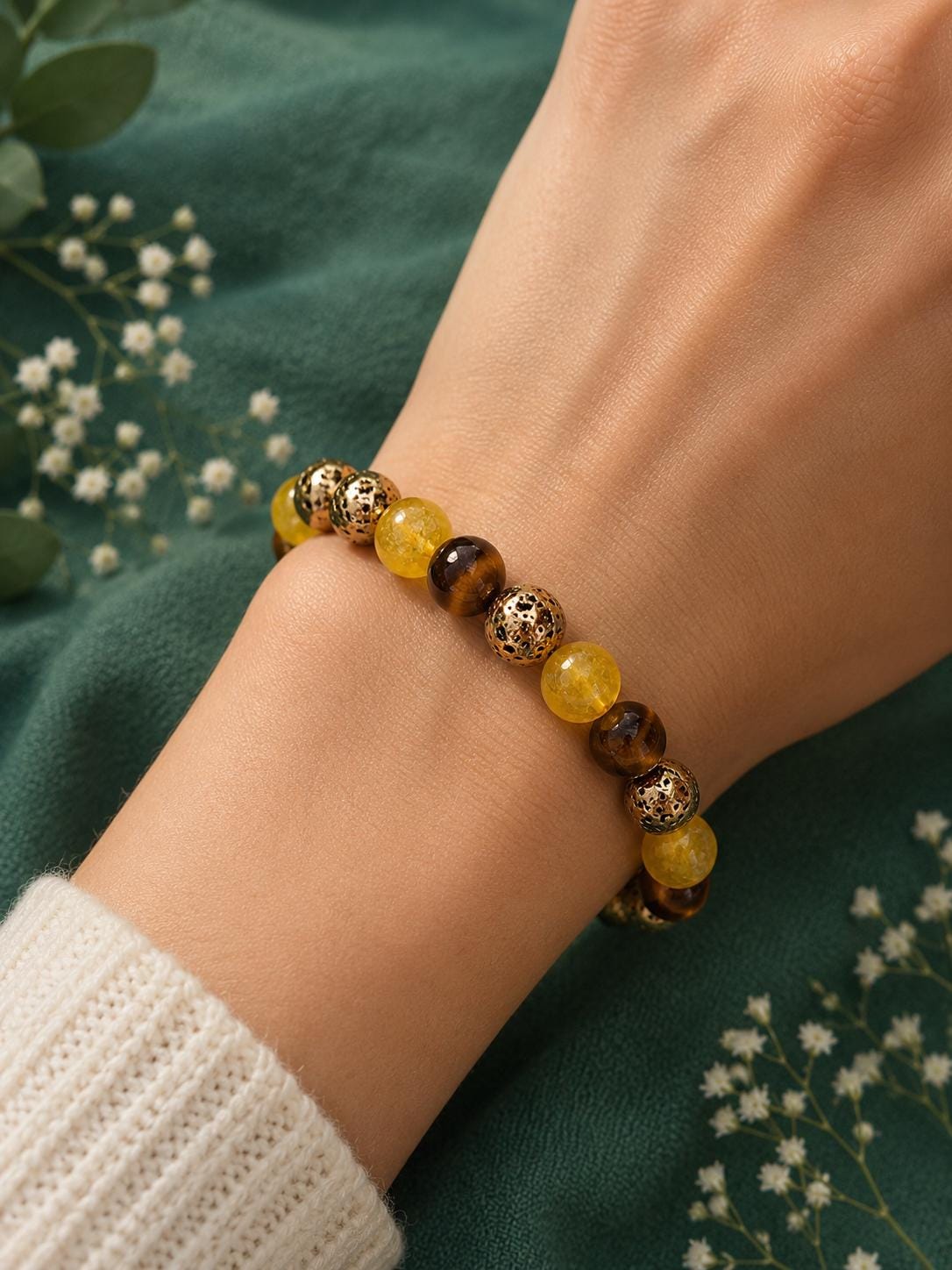 Goal Achiever Bracelet, Success Bracelet, Confidence Bracelet, Citrine Tiger Eye Lava Stone Bracelet, Motivation Gift for Her