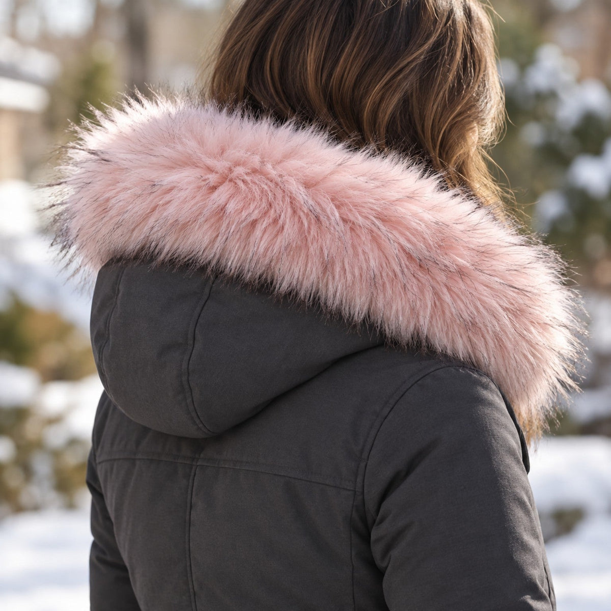Pink faux fur hood trim product photo 1