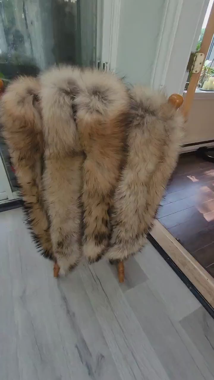 BY ORDER, Extra Long 130 cm Real Raccoon Fur Collar, Fur Trim for Hoodie, Raccoon Fur Collar, Fur Scarf, Fur Ruff, Fur Hood, Hood Fur