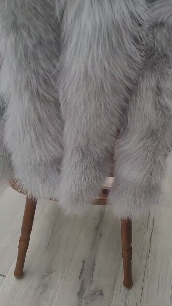 READY to SHIP not Tail Real Gray Fox Fur Trim Hood, Fur collar trim, Fox Fur Collar, Fur Scarf, Fur Ruff, Fox Fur Hood, Fox Fur, Super Soft