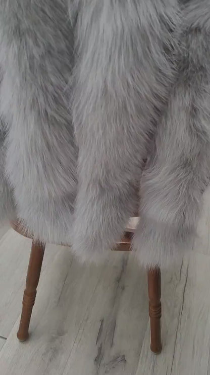 READY to SHIP not Tail Real Gray Fox Fur Trim Hood, Fur collar trim, Fox Fur Collar, Fur Scarf, Fur Ruff, Fox Fur Hood, Fox Fur, Super Soft