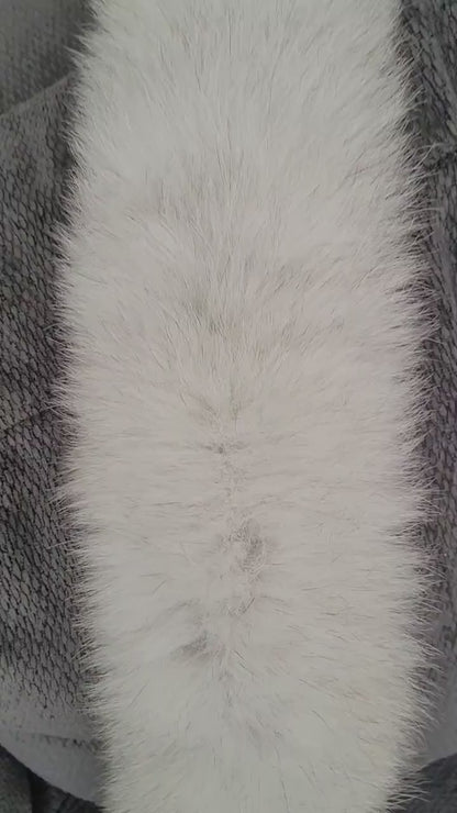 READY to SHIP XL Ivory with Black tips Double Real Fox Fur (Tail) Trim Hood, Fox Fur Collar, Fur Scarf, Fur Ruff, Fur Hood, Hood Fur, Collar