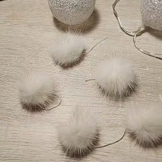 Ready to ship 5pc - 2" (50mm) Mink Fur Pom Poms Genuine Fur Ball Charm Pendant for Keychain Necklace Earring Pompom Pom Ring White Mink