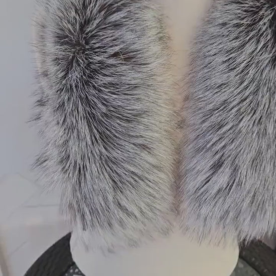 BY ORDER XL Large Real Silver Fox Fur Collar, Fur Trim for Hoodie, Silver Fox Fur Collar, Scarf, Ruff, Hood, Lining and Buttons, Custom size