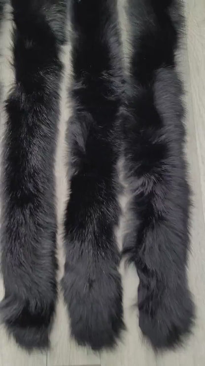 BY ORDER, not Tail, 60 cm Super Soft Real Black Fox Fur Trim Hood, Fur collar trim, Fox Fur Collar, Fur Ruff, Fur Hood, Fox Fur, Fur