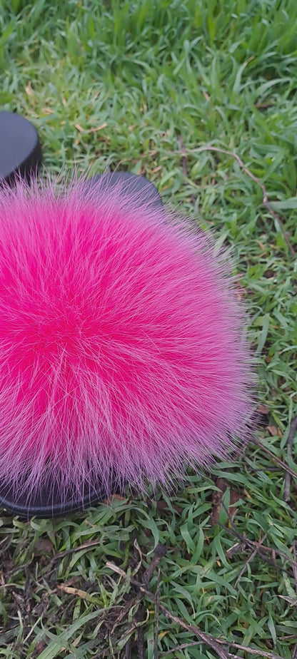 Hot Pink Real Fur Slippers – Arctic Fox Fur Slides