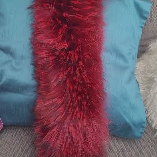 BY ORDER XL Large Red Real Raccoon Fur Collar, Fur Trim for Hoodie, Raccoon Fur Collar, Fur Scarf, Fur Ruff, Hood , Buttons included