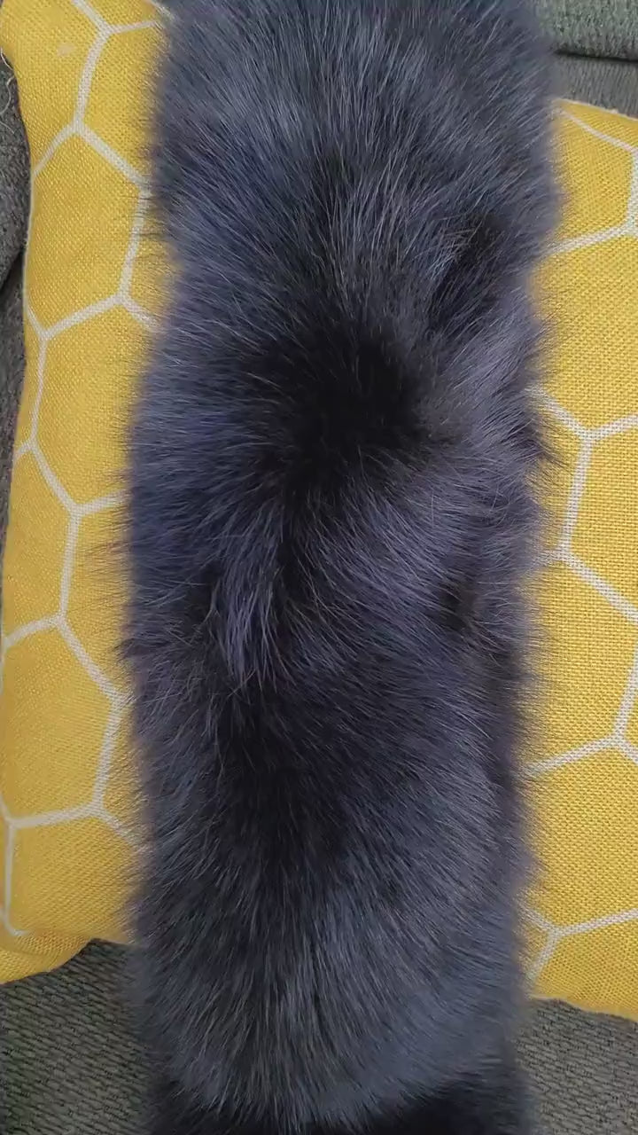 READY to SHIP From Pieces! XL Large Full Finnish Real Fox Fur Collar, Fox Fur Collar, Fur Trim for Hoodie,  Fur Scarf, Fur Ruff, Blue Fox