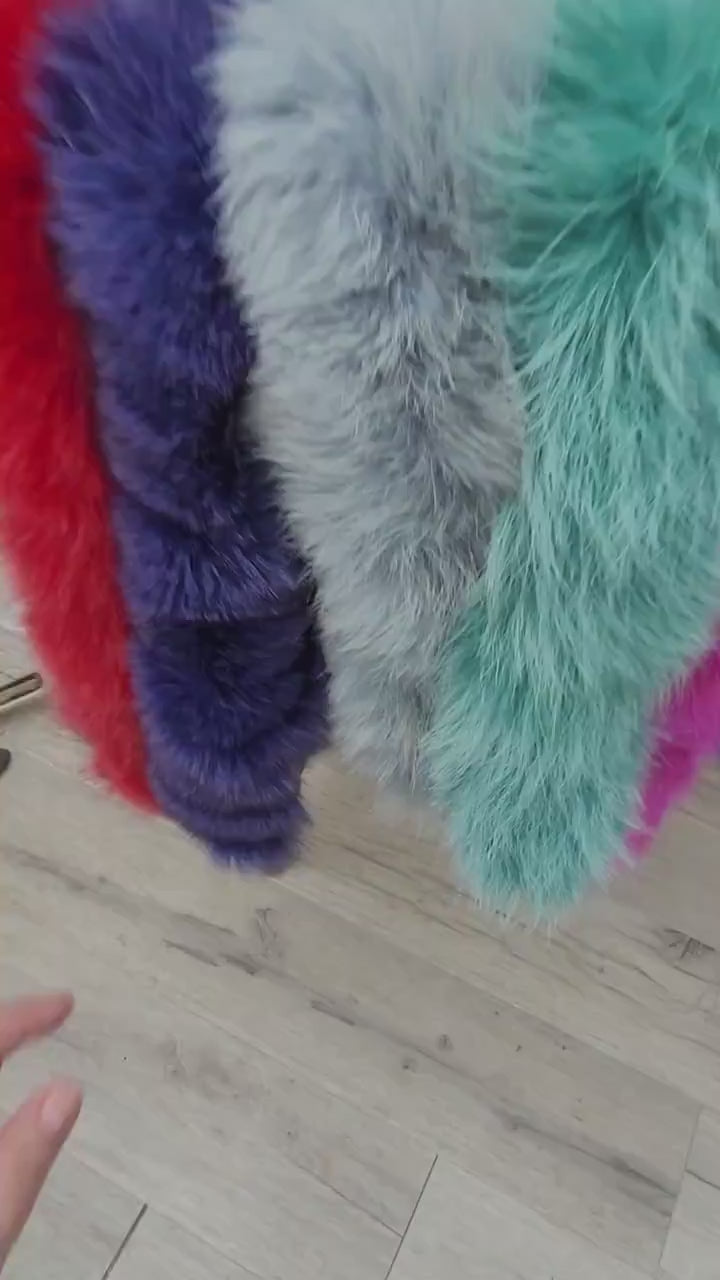 READY to SHIP From Pieces! XL Large Full Finnish Real Fox Fur Collar 80 cm, Fur Trim for Hoodie, Fox Fur Collar, Fur Scarf, Fur Ruff, Purple