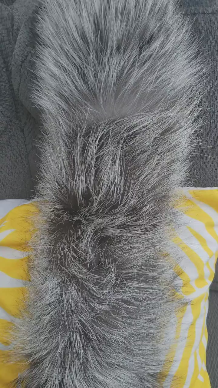 Extra Long Length 41 inch XL Large Full Finnish Silver Fox Fur Collar, Fur Trim for Hoodie, Fox Fur Collar, Scarf, READY to SHIP From Pieces