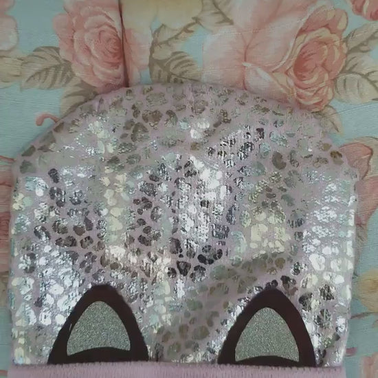 KNIT KIDS BEANIE, Knitted Kids Hat, Shiny Kids Hat, Toddler Hat Girl, Cat Ears Girl Hat, Metallic Girl Hat, Sparkly Beanie, Slouchy Beanie