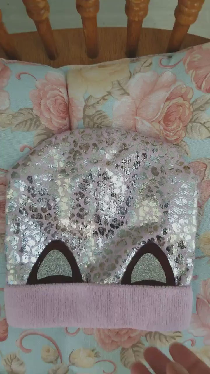 KNIT KIDS BEANIE, Knitted Kids Hat, Shiny Kids Hat, Toddler Hat Girl, Cat Ears Girl Hat, Metallic Girl Hat, Sparkly Beanie, Slouchy Beanie