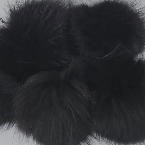 8-9" EXTRA LARGE BLACK Pom Poms! Double Raccoon Pom Pom Giant Pom Pom for Chunky Hat Beanie Tuque Winter Knit Hats  Puff Fluffy Fur Ball