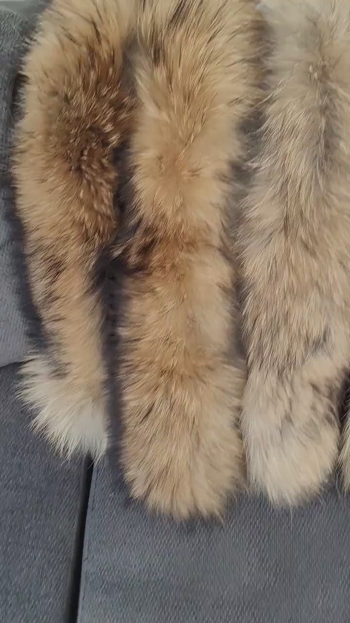 BY ORDER 60X4 cm Real Raccoon Fur Collar, Fur Trim for Hoodies, Raccoon Fur Collar, Fur Scarf, Fur Ruff, Raccoon Fur Hood, Raccoon