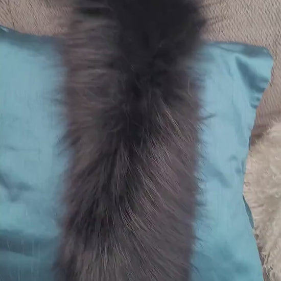 BY ORDER XL Large Black Real Raccoon Fur Collar, Fur Trim for Hoodie, Raccoon Fur Collar, Fur Scarf, Fur Ruff, Hood , Buttons included