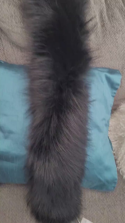 BY ORDER XL Large Black Real Raccoon Fur Collar, Fur Trim for Hoodie, Raccoon Fur Collar, Fur Scarf, Fur Ruff, Hood , Buttons included