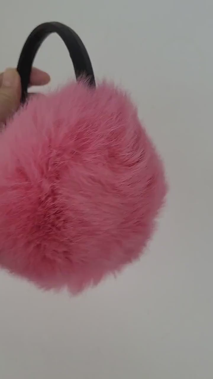 Real Fur Earmuffs, Rabbit Fur Ear Warmer, Pink Earmuffs, Large Ear Muffs, Fluffy Ear Muffs, Earmuffs Women, Rabbit  Ear Warmers Girls