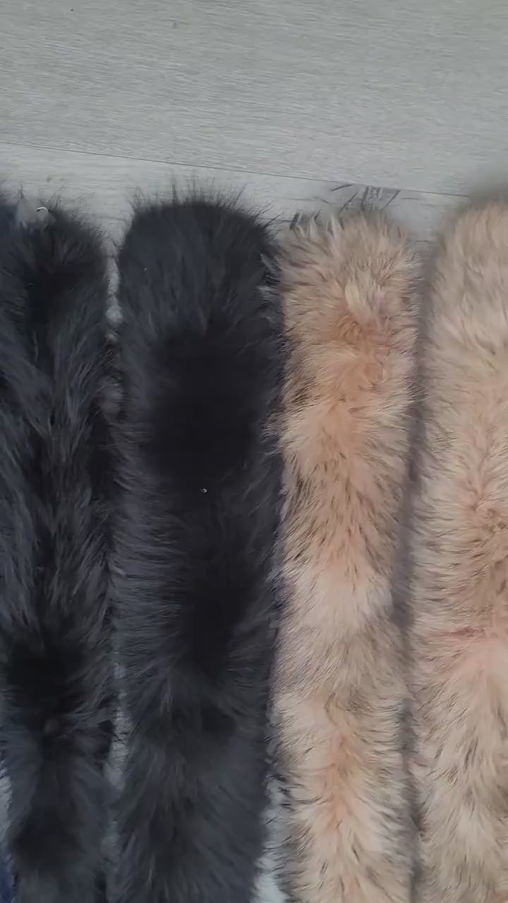 BY ORDER Large 100% Real Raccoon Fur Collar from Skin, Fur Trim for Hoodie, Raccoon Fur Collar, Fur Scarf, Fur Ruff, Hood, Buttons included