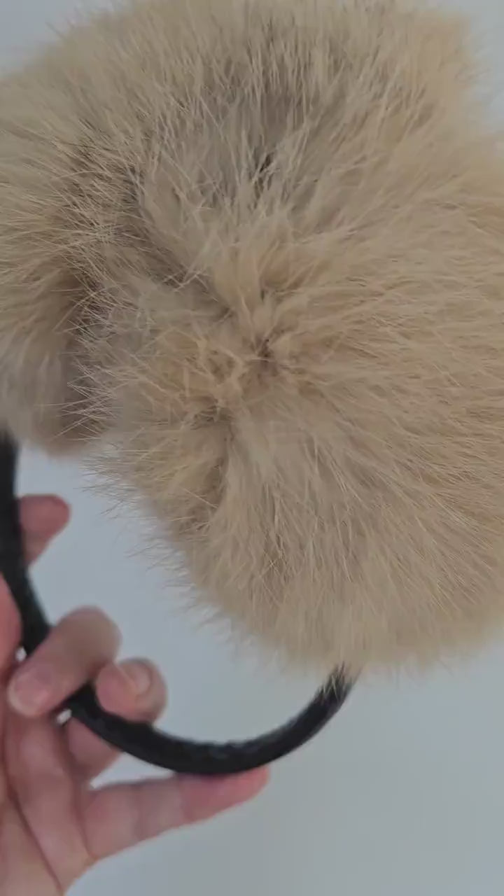 Real Fur Earmuffs, Rabbit Fur Ear Warmer, Blue Earmuffs, Large Ear Muffs, Fluffy Ear Muffs, Rabbit Fur Earmuffs, Ear Warmers, Beige