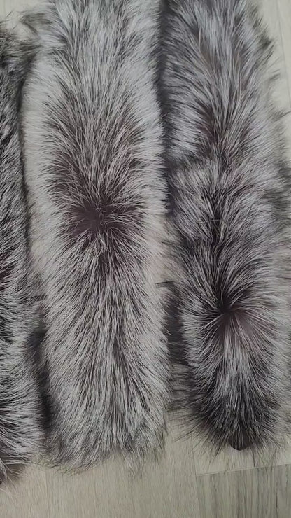 BY ORDER Finnish Silver Fox Fur Trim Hood, Fur collar trim, Silver Fox Fur Collar, Fur Scarf, Fur Ruff, Fox Fur Hood, Bluefrost Fur, Stripe