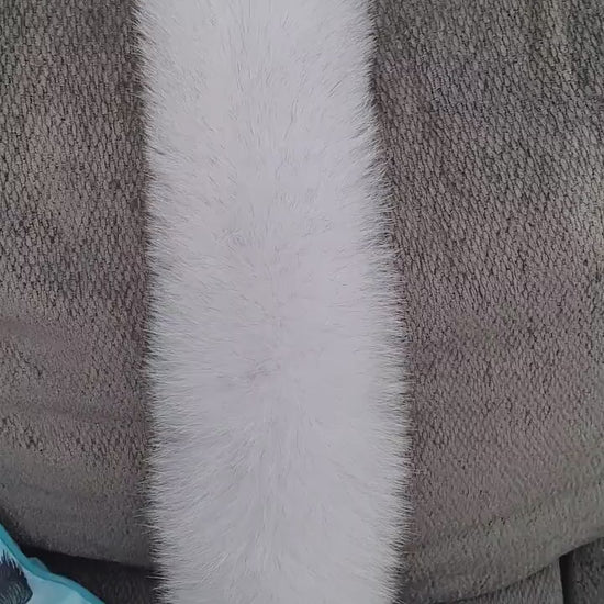 BY ORDER XL White with Black tips Large Real Fox Fur (not Tail) Trim Hood, Fox Fur Collar, Fur Scarf, Fur Ruff, Fur Hood, Fur Collar