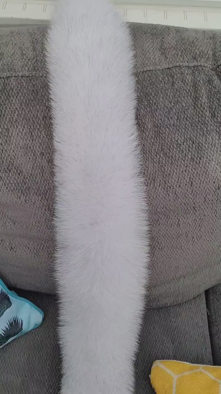 BY ORDER XL White with Black tips Large Real Fox Fur (not Tail) Trim Hood, Fox Fur Collar, Fur Scarf, Fur Ruff, Fur Hood, Fur Collar