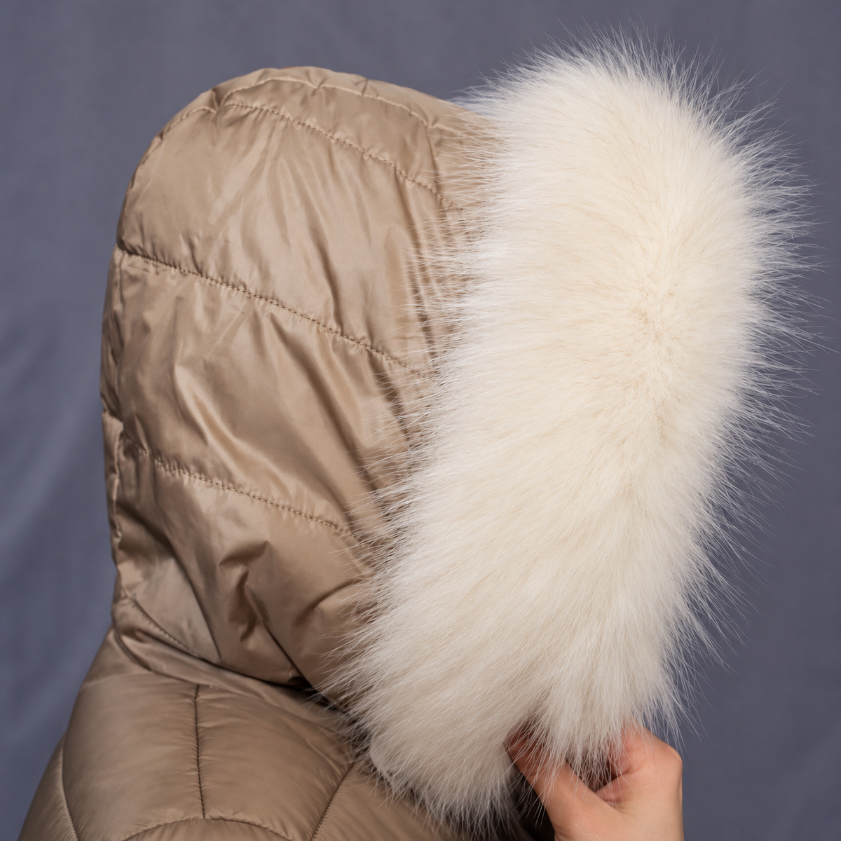 Warm ivory fur trimmed hood