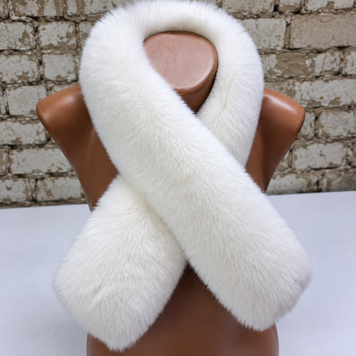 White faux fox fur trim front view