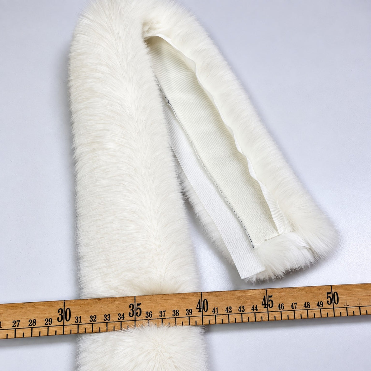 White faux fox fur hood trim measurement