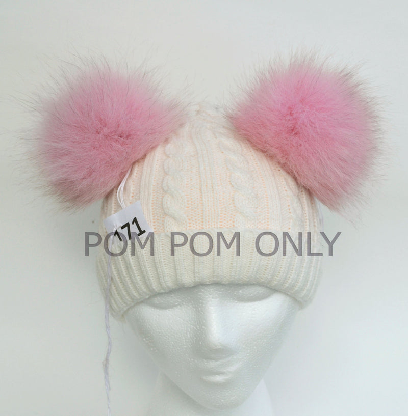 FOX POMPOM Pair! Fur Pom-Pom,Real Fox Fur, Pink Fox Pom Pom, Double Pom Pom, Fox Pom Pom, Pom Pom Ears, Hat, Knitted, Child, Cap, Beanie