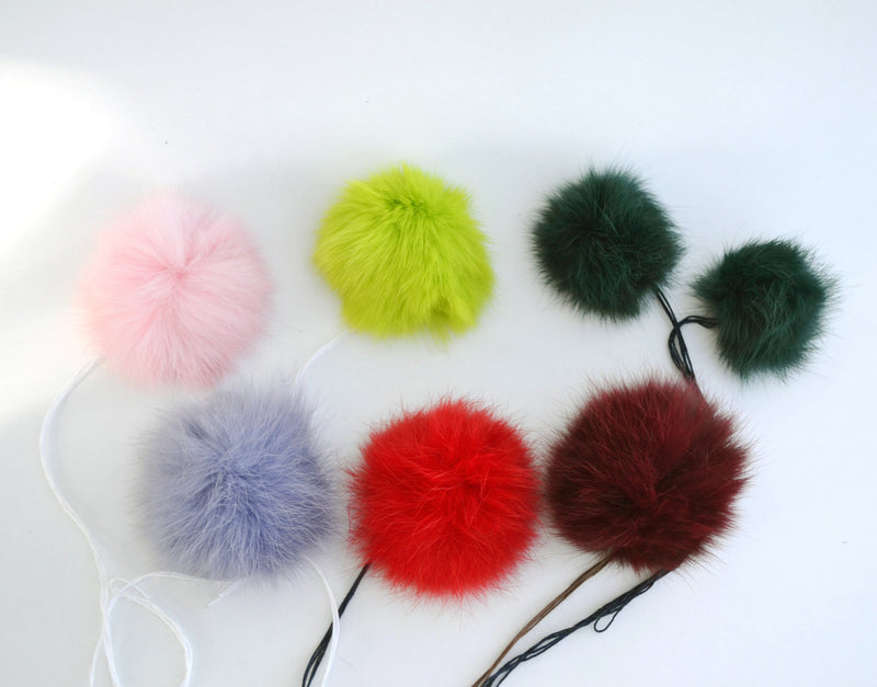 LOT OF SEVEN Pom Poms! Liquidation! Fur Pom Pom, Real Fur Pom Pom, Double Pom Pom, Rabbit Pom Pom, ideal for craft projects and knit hats