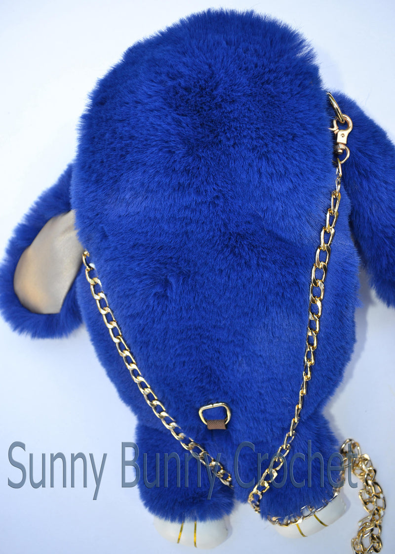 Royal Blue Rabbit Backpack Real Fur Bag Bunny Shoulder Bag  Women Purse Girls Handbag Phone Bag Animal Bag Chain Clutch Purse Cosmetic Bag