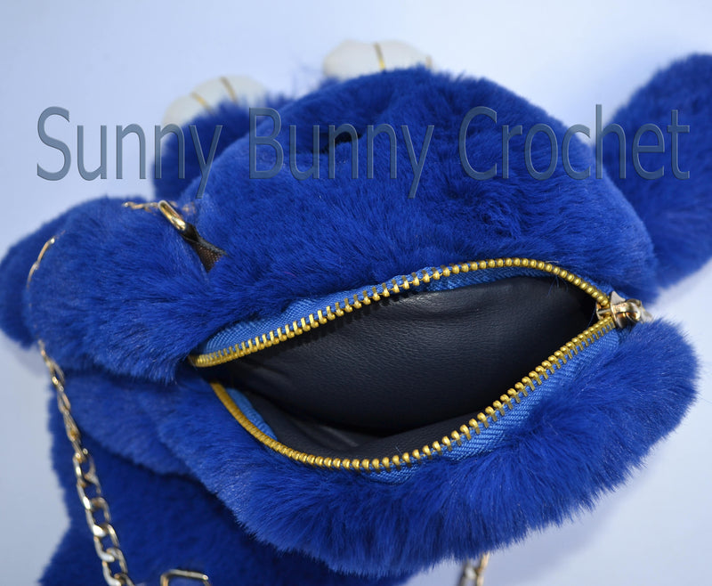 Royal Blue Rabbit Backpack Real Fur Bag Bunny Shoulder Bag  Women Purse Girls Handbag Phone Bag Animal Bag Chain Clutch Purse Cosmetic Bag