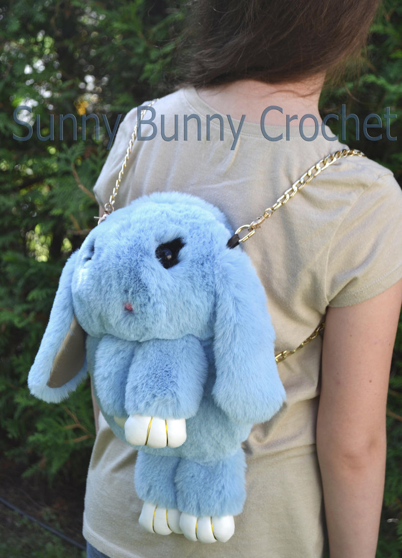 Light Blue Rabbit Bag Rabbit Shoulder Bag Real Fur Backpack Women Purse Girls Handbag Phone Bag Animal Bag Chain Clutch Purse Cosmetic Bag