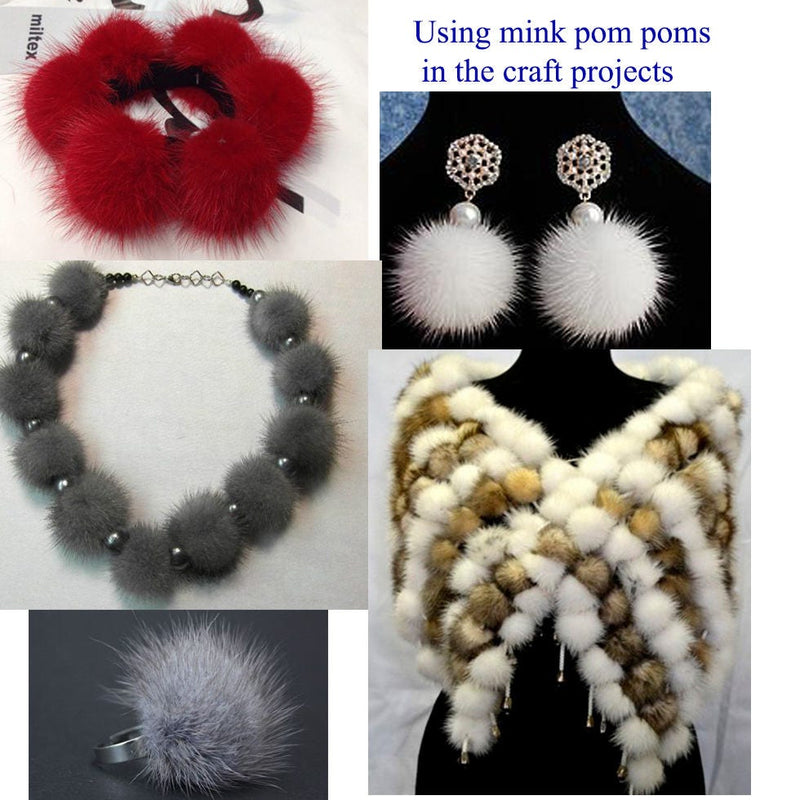 BY ORDER 5pc - 2,5" (60mm) Mink Fur Pom Poms Genuine Fur Ball Charm Pendant for Keychain Necklace Earring Pompom Pom Ring Beige Mink Pompom