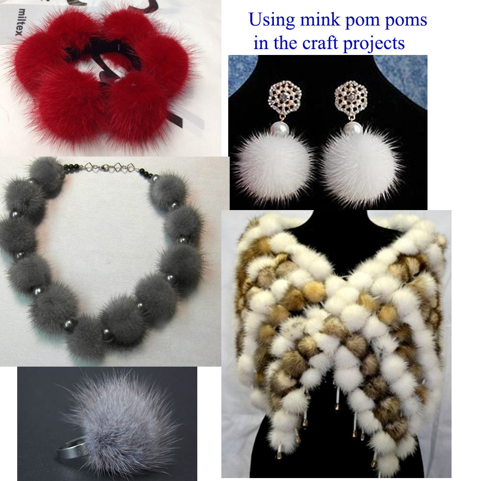 6pc - 1,5" (40mm) Genuine Natural Mink Pom Poms Fur Ball Charm Pendant for Keychain Necklace Earring Pompom Pom Ring Dark Blue Pompom
