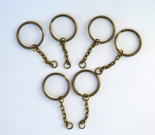 Bronze tone keychain ring 60 x 30 mm with curb chain for pom pom or bag charm