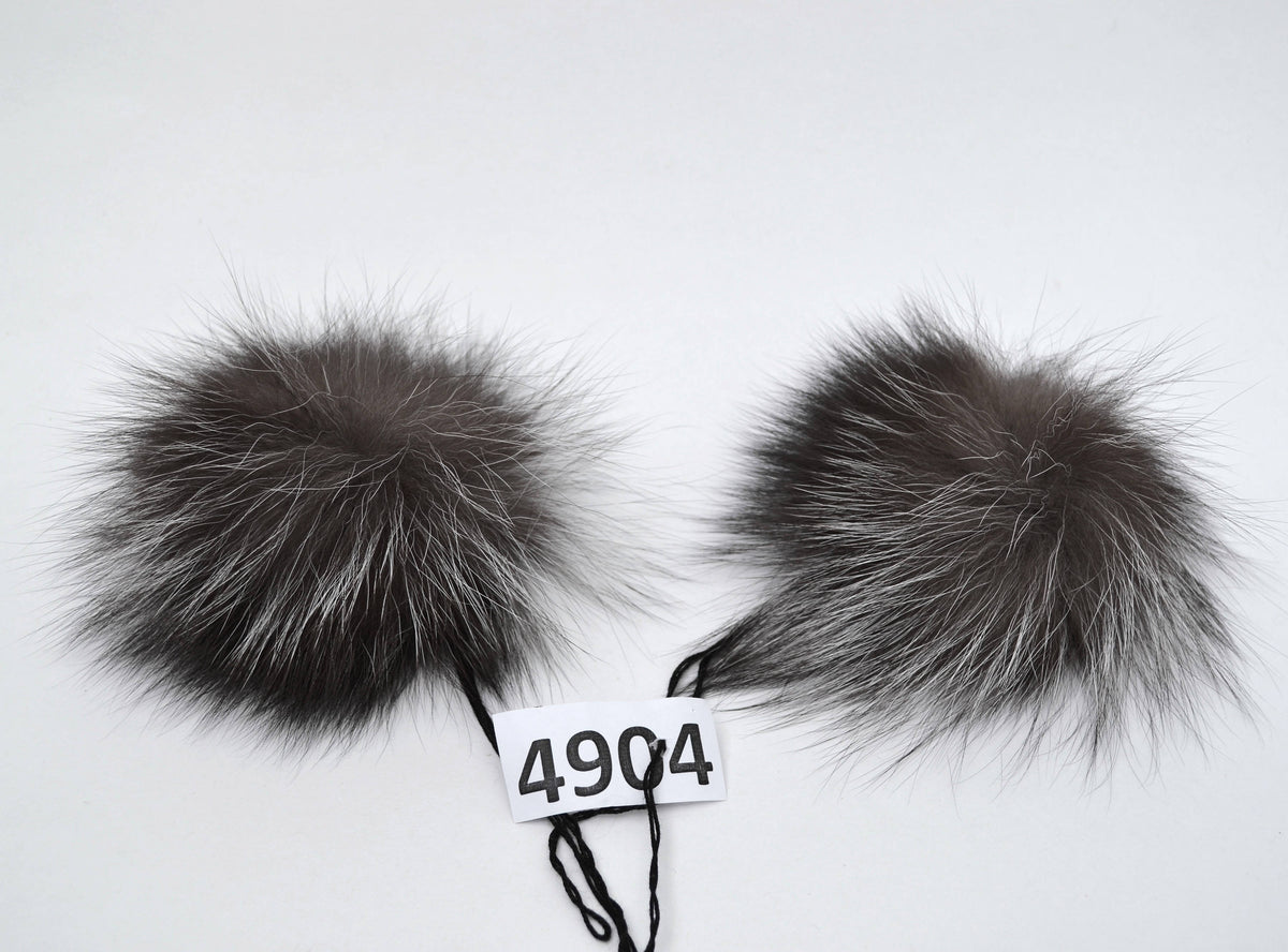 5" SILVER FOX Pom Poms- PAIR! Double Pom Poms, Fox Pom Pom, Fur Ears, Genuine Fur, Handmade Pom Pom, Fur Pom Pom Hat, Beanie, Knitted Hat