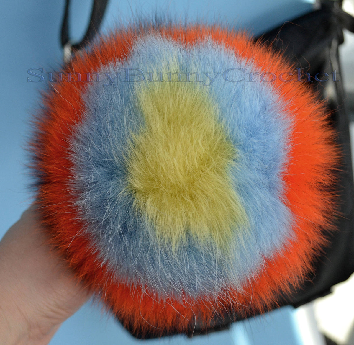 6" FUR POM POM Keychain, Large Fox Bag Charm, Key Chain Charm, Fox Fur Pom Pom, Rainbow Pom Pom, Fur Ball, Pendant Fur, Keyring, Multicolor